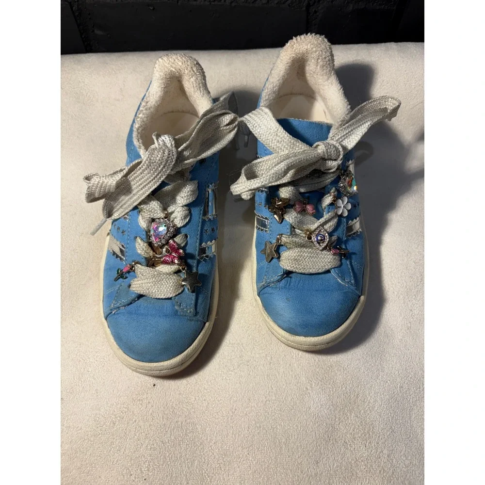 Steve Madden Sneakers Girls 13M Blue JTEAM Low Top Suede Charms Fleece Lined